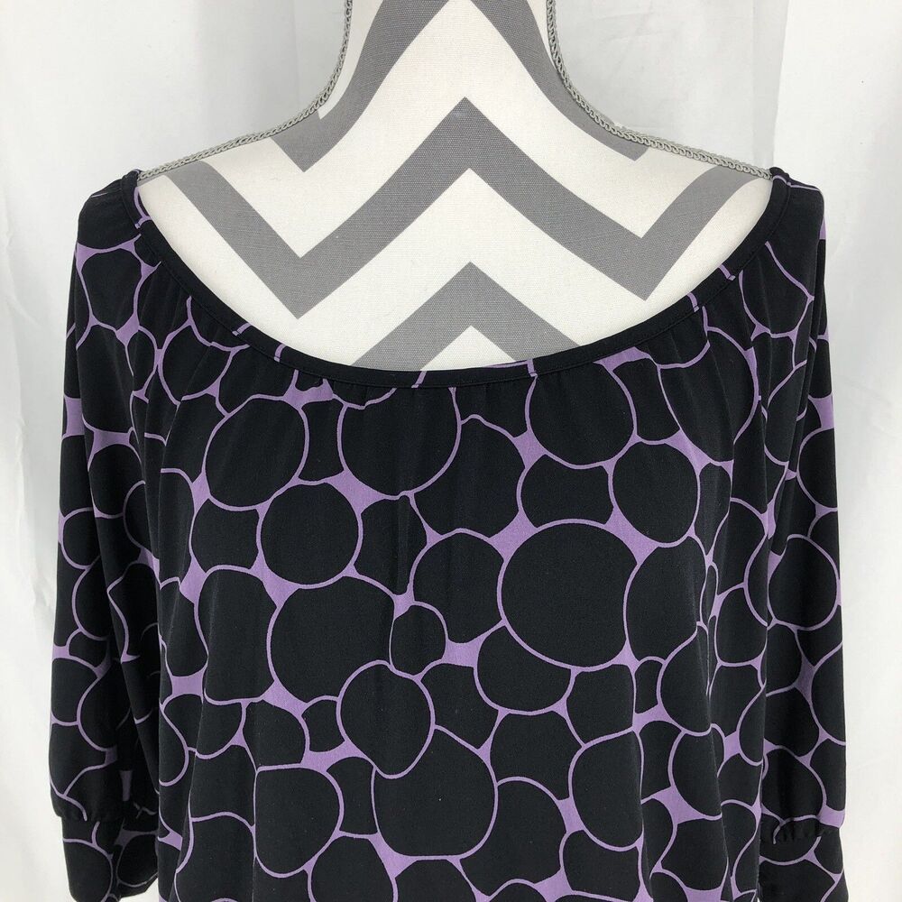 Apt. 9 Black Purple Circles Short Sleeve Blouse Medium